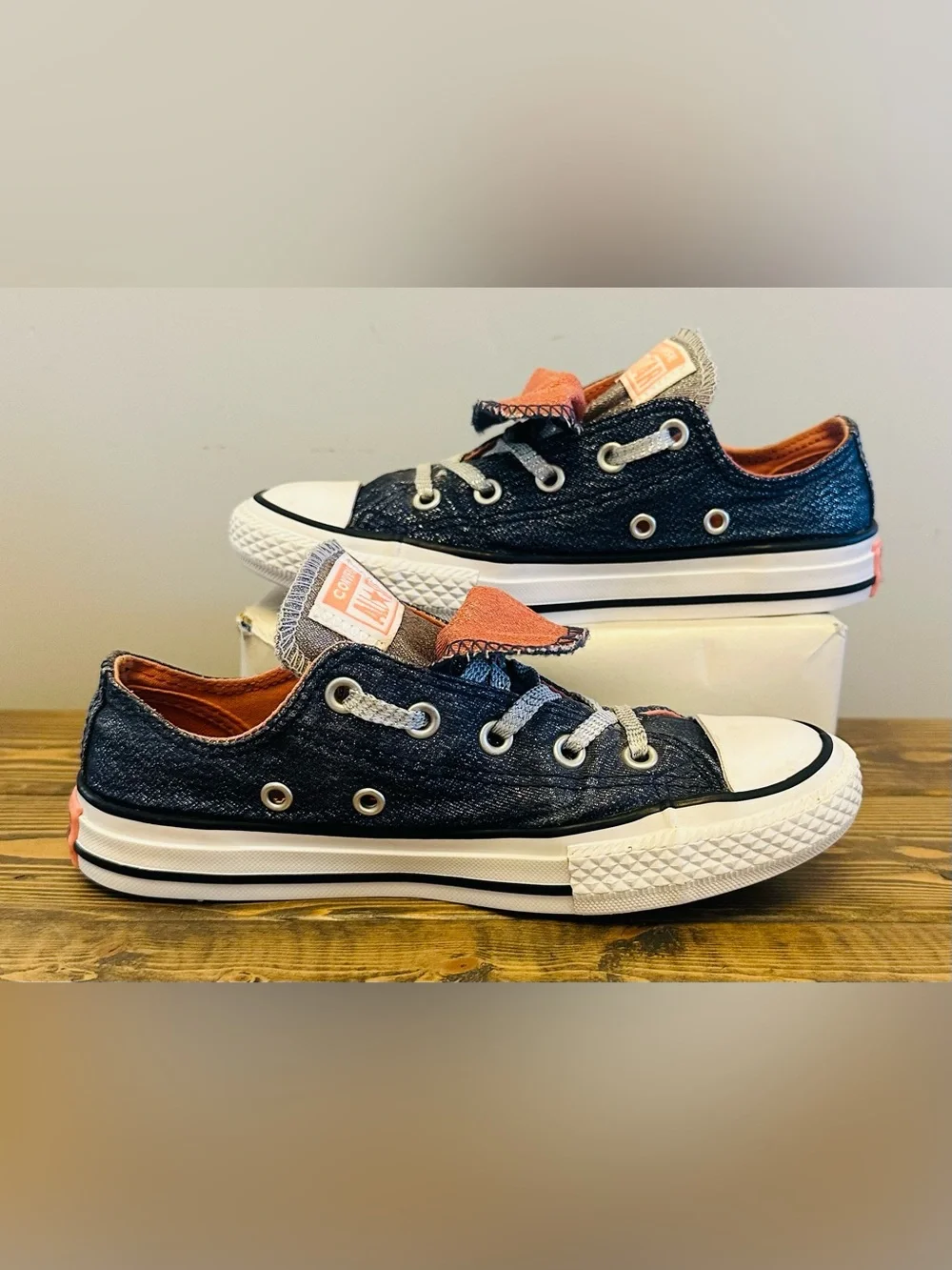 Converse Chuck Taylor All Star Double Tongue OX Shoes Navy/Sunblush Size 1 Kids